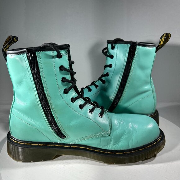 Dr Martens Women Size 6 Leather Boots 8-Eye TEAL Blue Green SIDE ZIP Lace Shoes - Picture 1 of 13